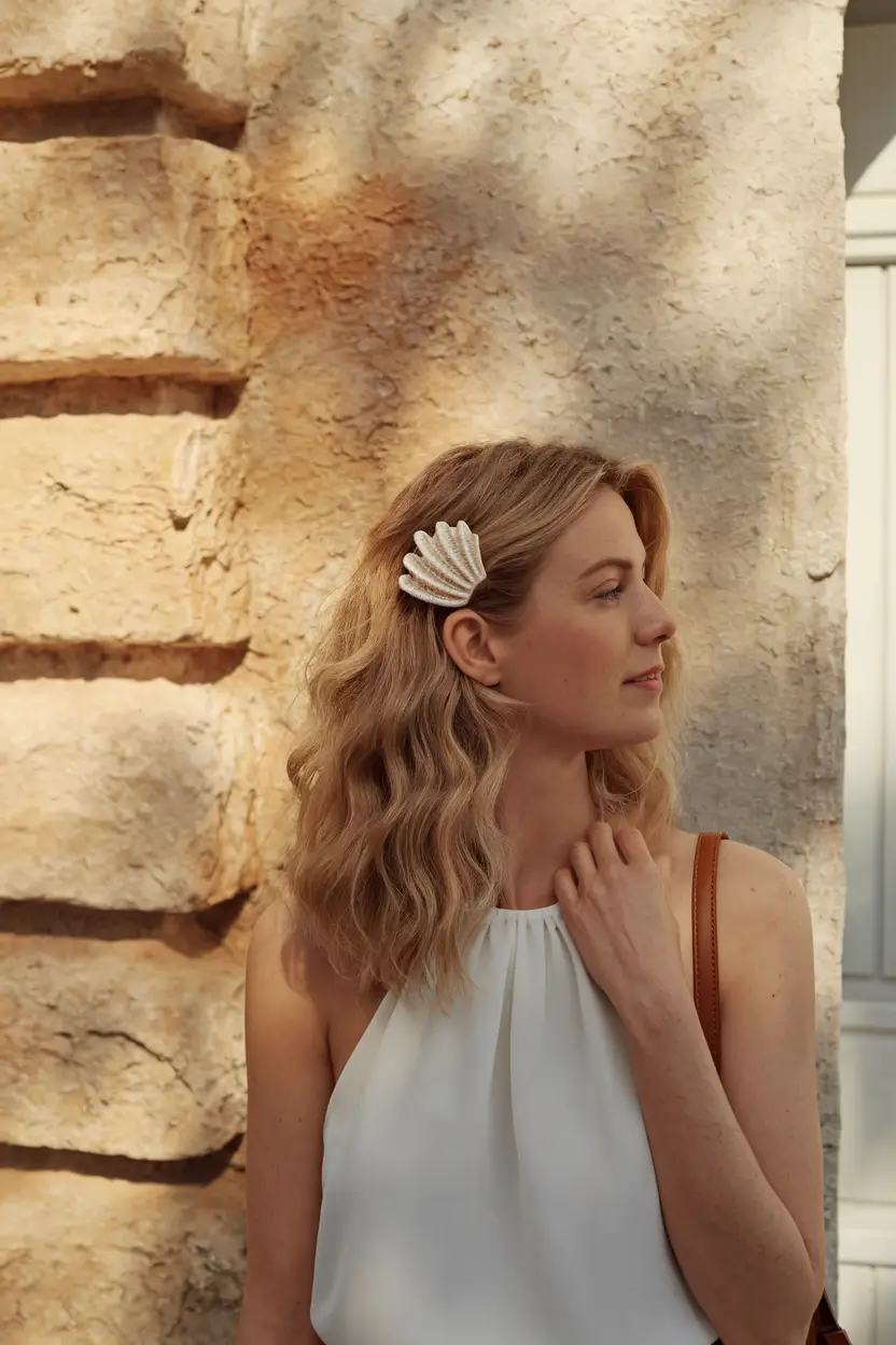 Vacation Hairstyles Summer Beachy Waves Shell Clip