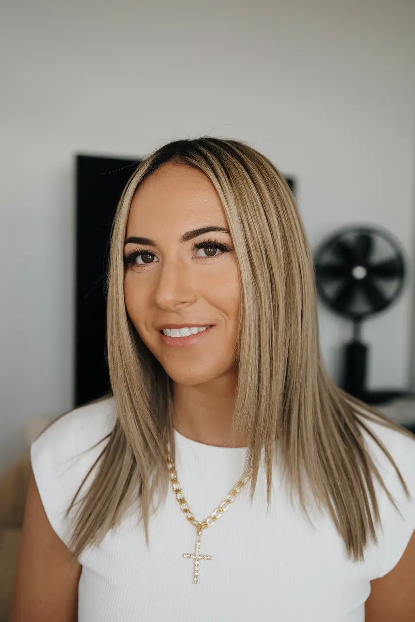 wigs hairstyle summer Low-Density Natural Straight with Rooted Blonde