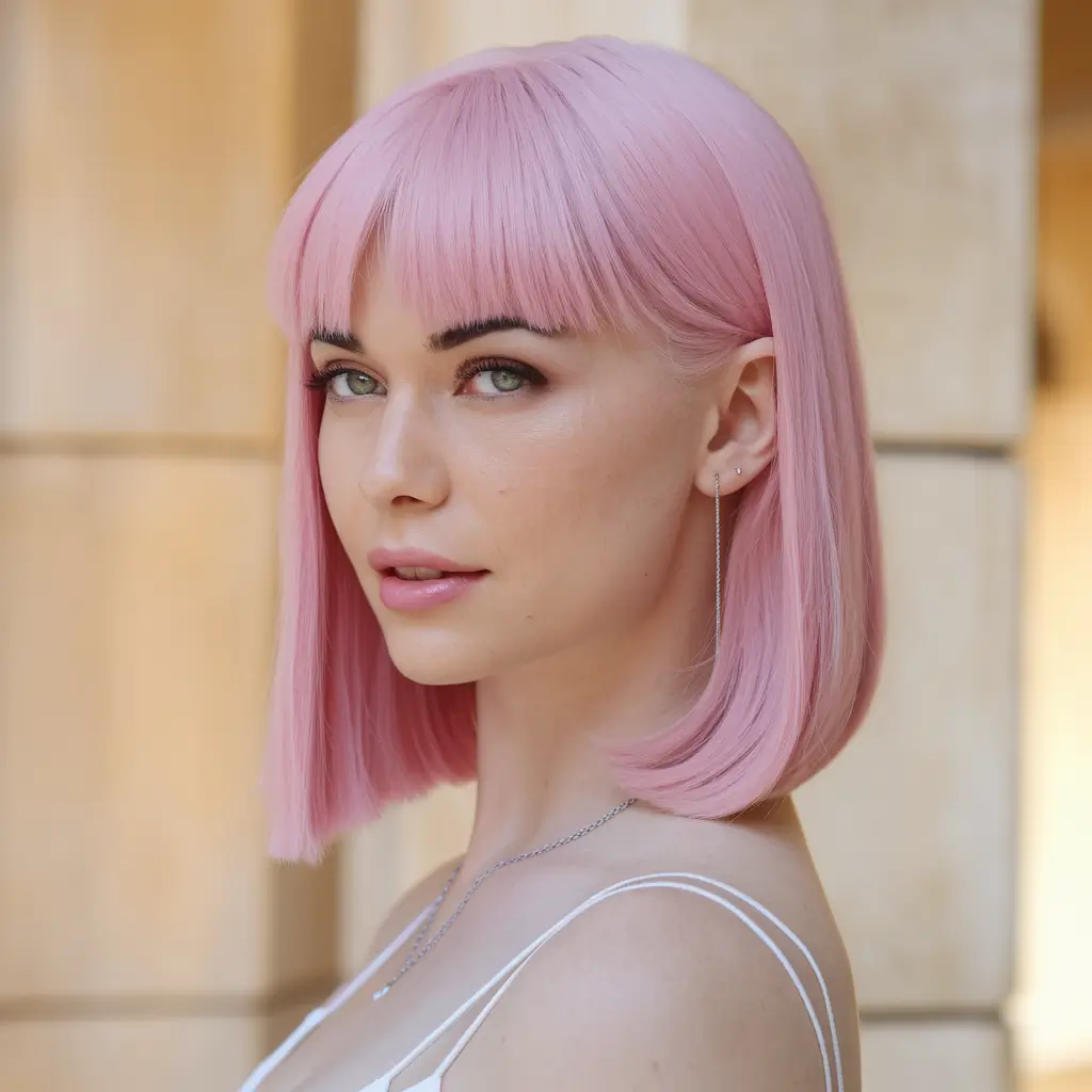 wigs hairstyle summer Bubbly Pink Bob with Doll Bangs