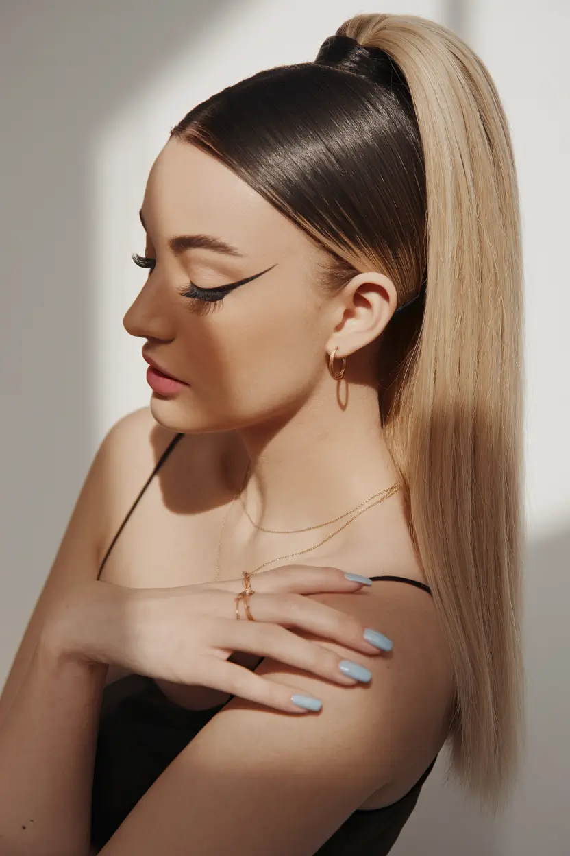 wigs hairstyle summer Two-Tone High Pony with a Sleek Contrast
