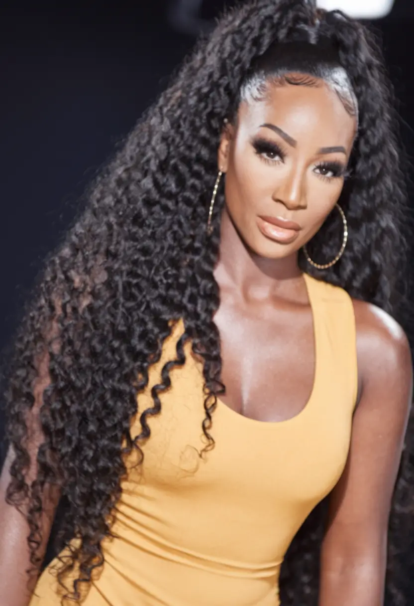 wigs hairstyle summer Extra Long Deep Curls in a Fierce Half-Up Pony