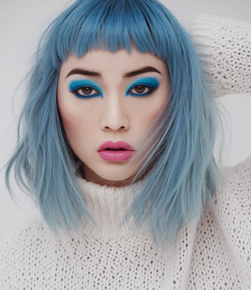 wigs hairstyle summer Electric Blue Bob with Micro Bangs