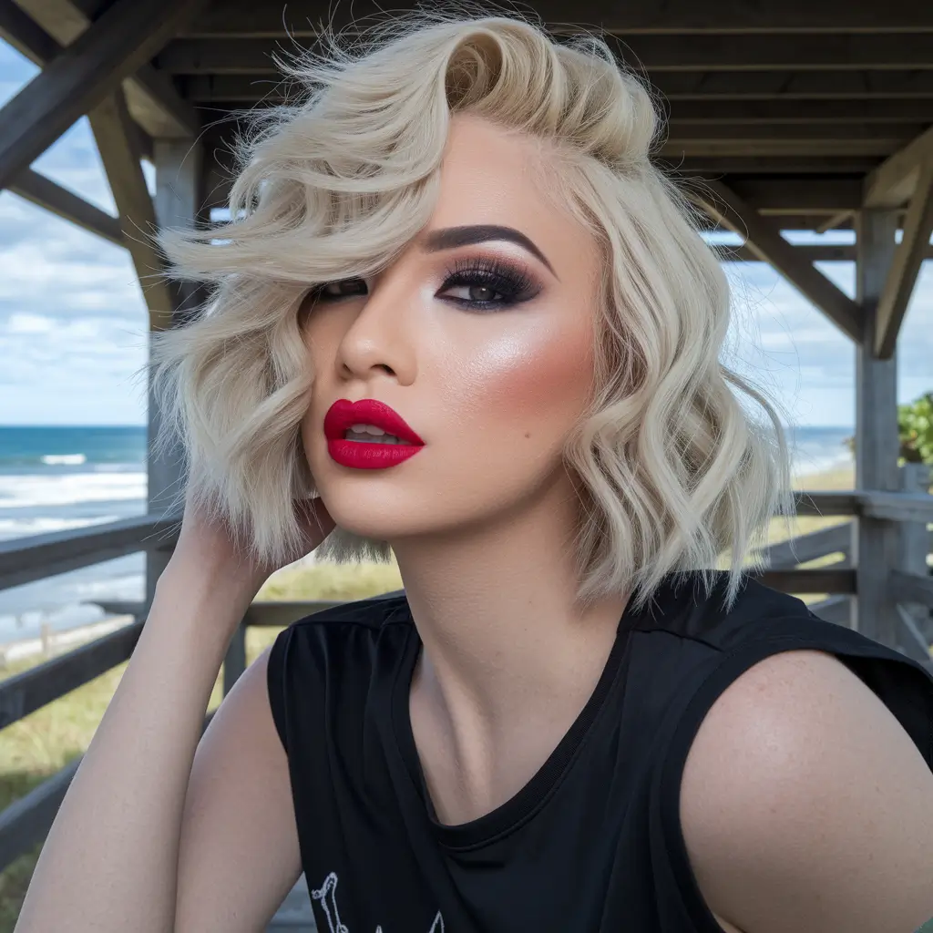wigs hairstyle summer Retro Platinum Bob with Voluminous Waves