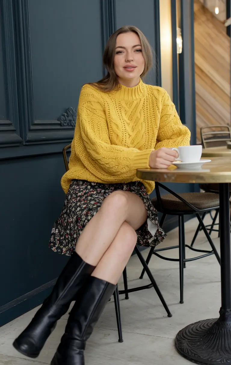 2025 autumn outfits inspo Sunshine Knit Meets Floral Nostalgia