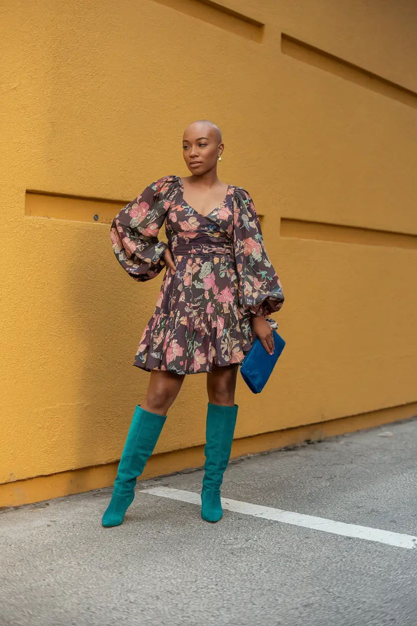 fall birthday outfits black women Bold Florals & Teal Confidence