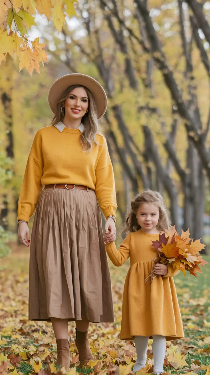 fall family pictures outfits mustard brown and green 2025