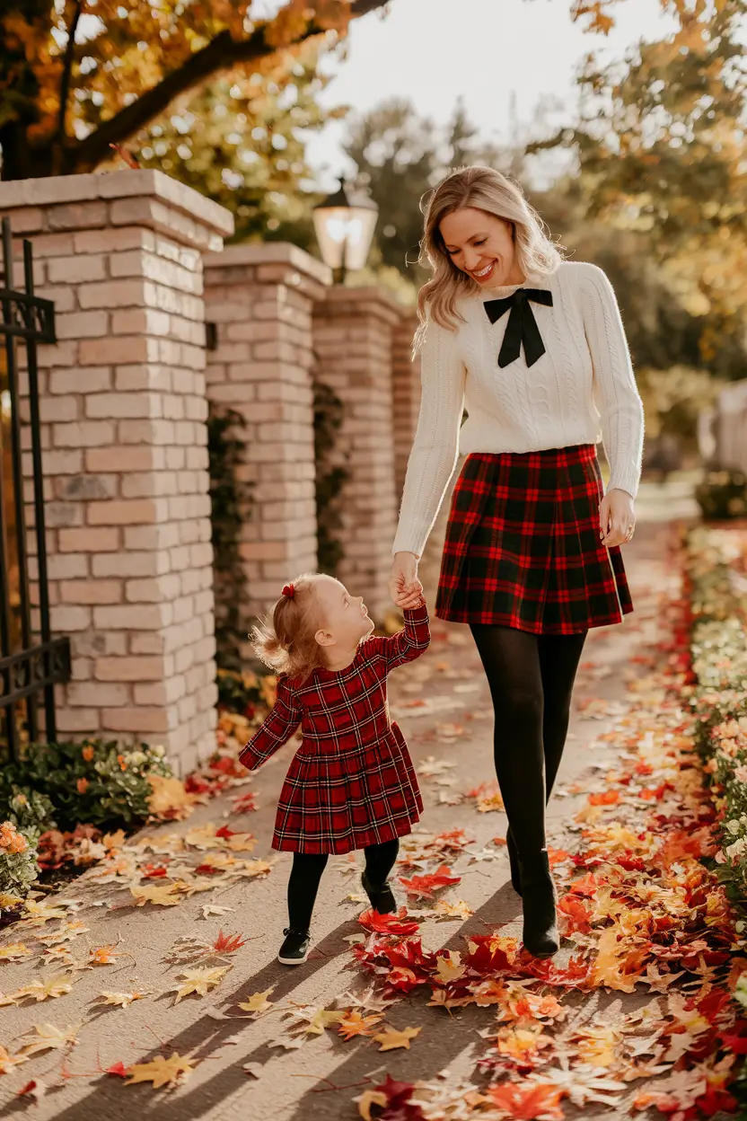 fall family pictures outfits mom 3 boys red tartan