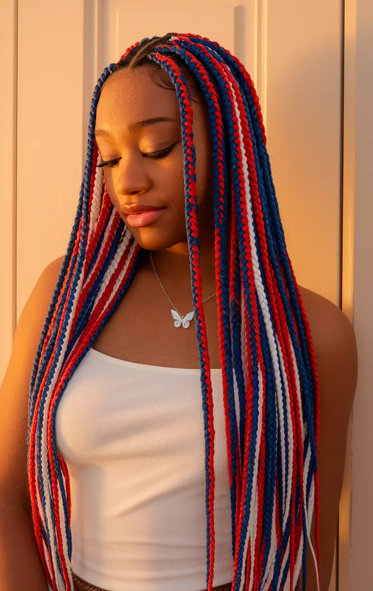 4th of july hairstyles for black women Red, White, and Blue Braided Extensions