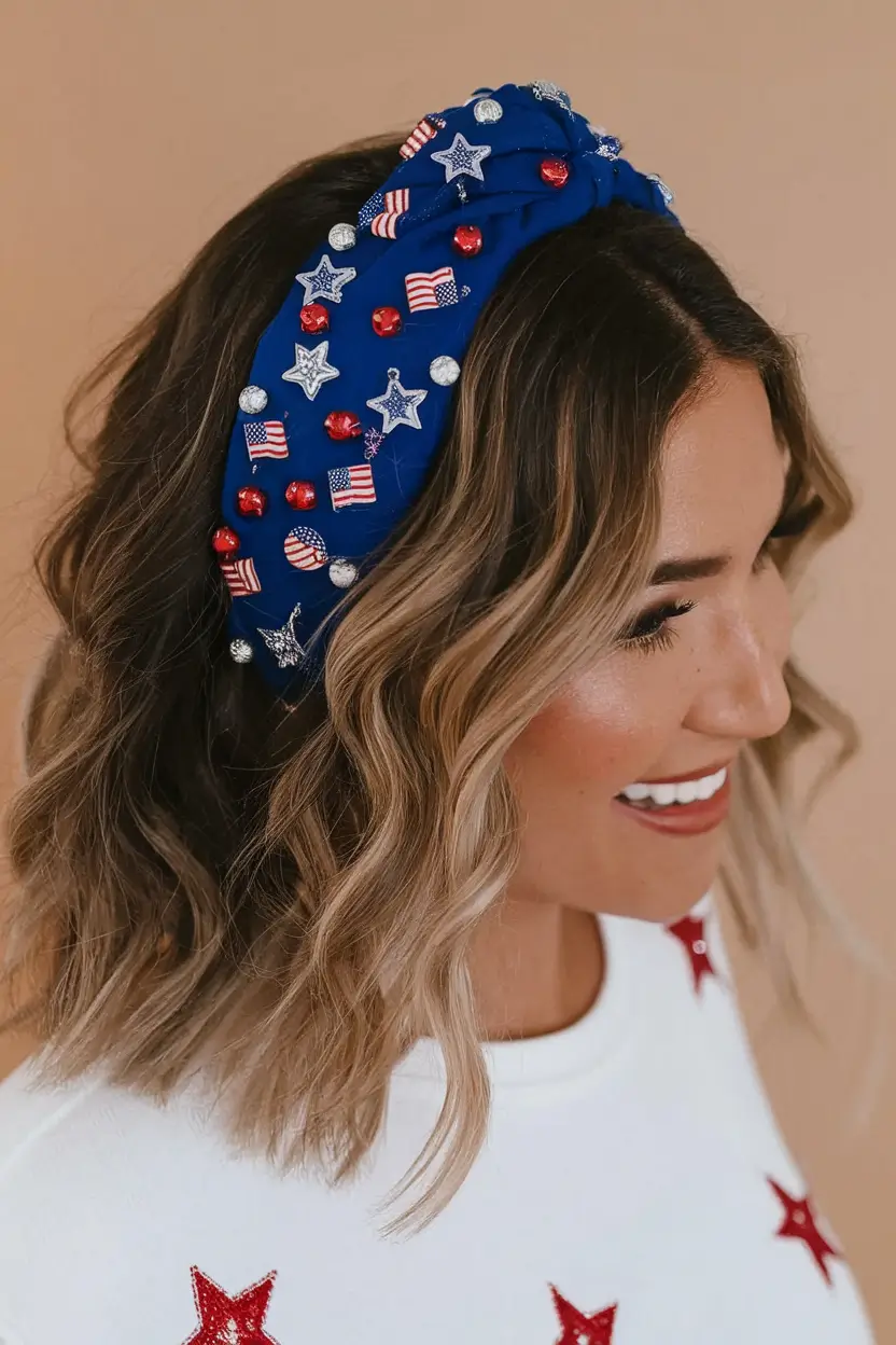 4th of july hairstyles short hair Star-Spangled Headband with Tousled Short Waves