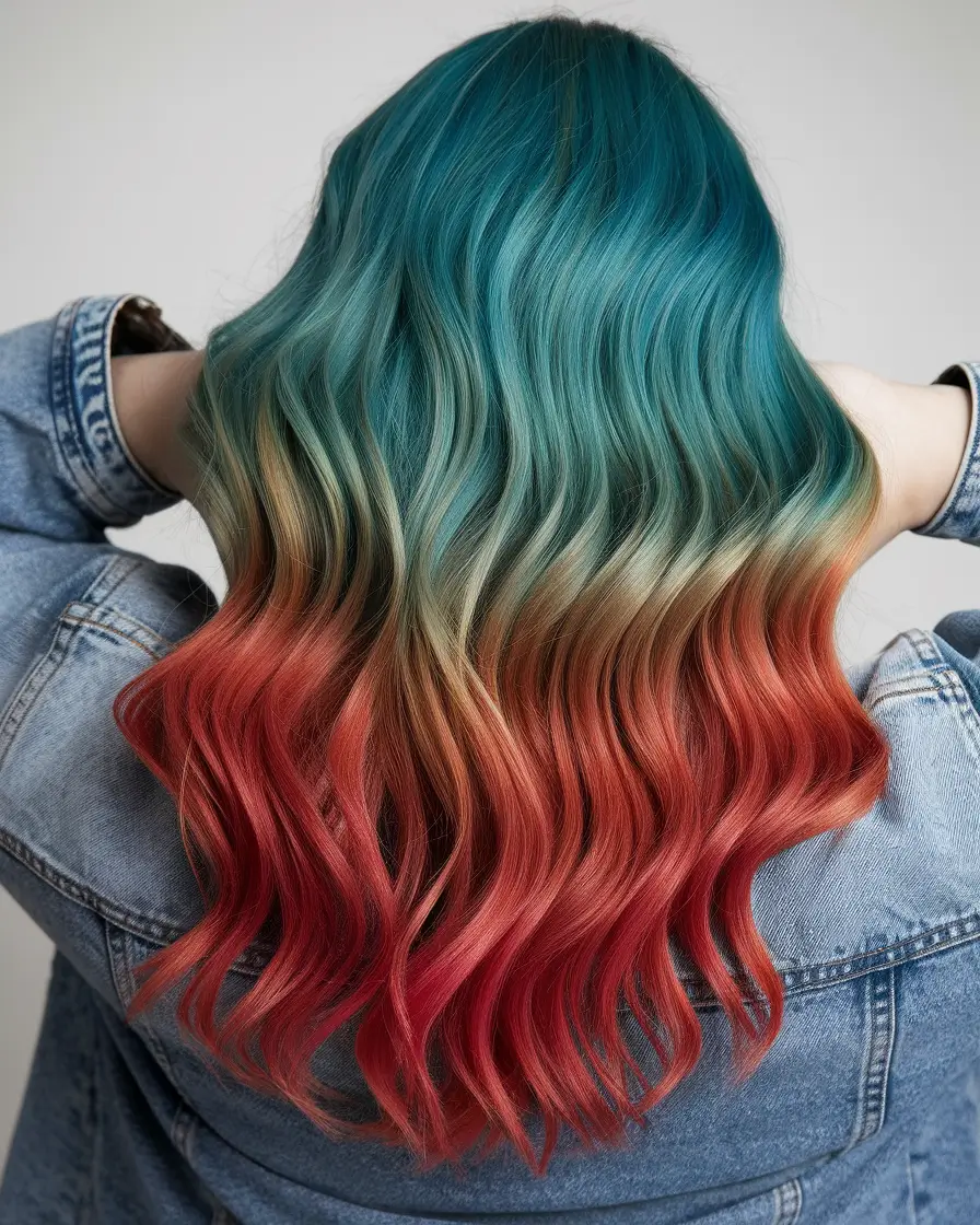 4th of july hair ideas Red-Blue Ombre with Beachy Summer Waves