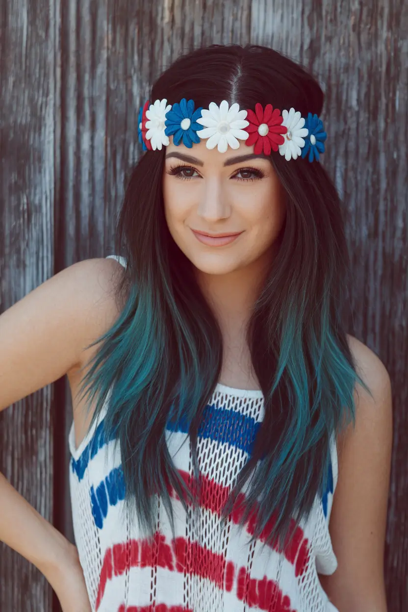 4th of july hair Festival-Ready Loose Hair with Firework Florals