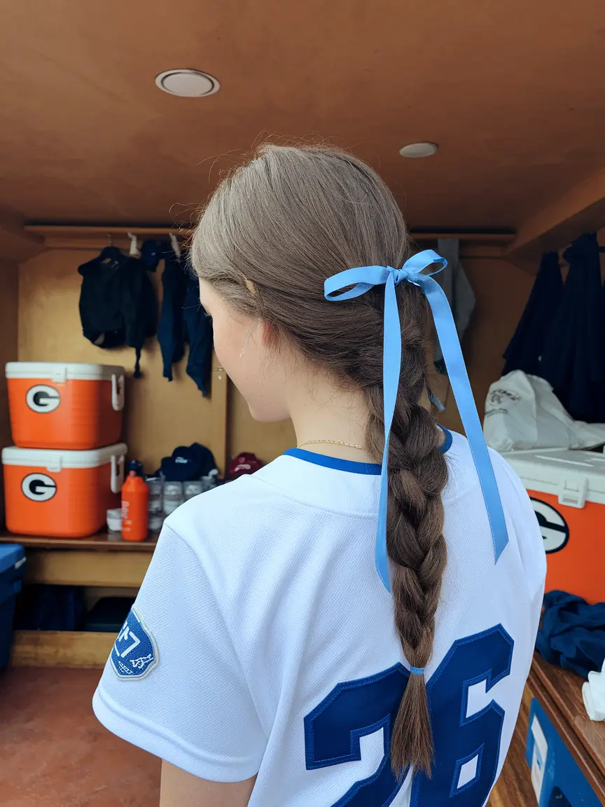 4th of july hair ideas Low Braid with Minimalist Ribbon Flair