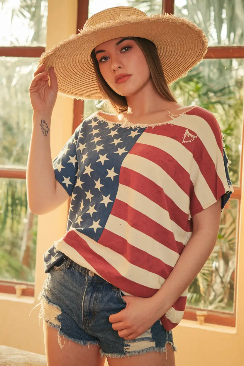 Fourth of July 2025 Outfits Easy & Cute ideas+Vintage Flag Tee with Desert Heat Attitude