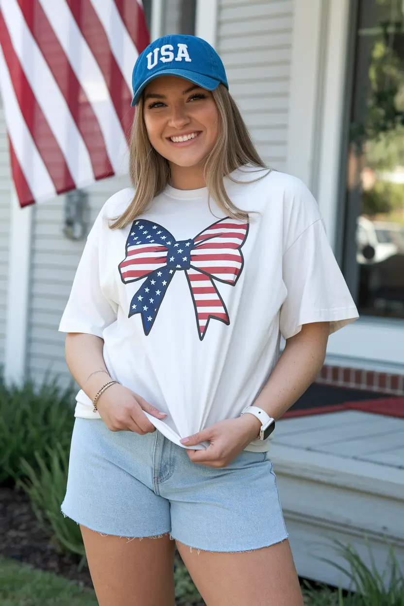 Fourth of July 2025 Outfits Easy & Cute ideas+Baseball Cap Energy + Sweet Graphic Tee