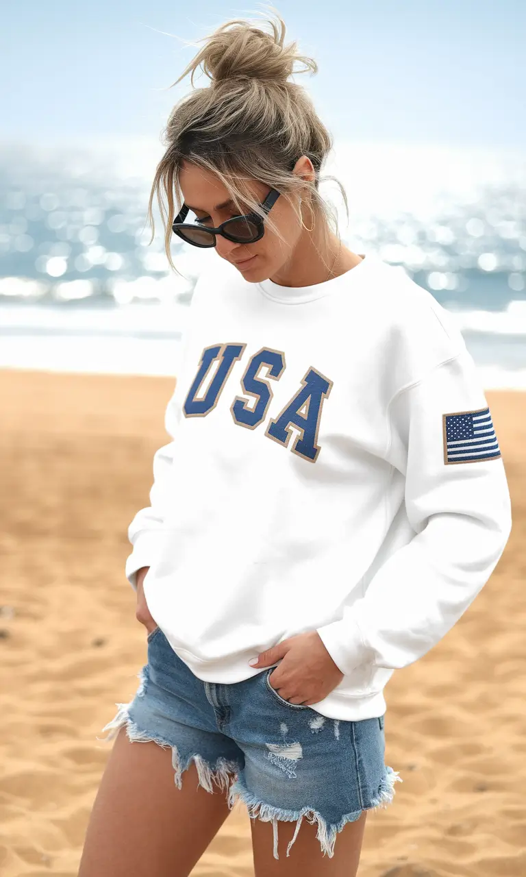Fourth of July 2025 Outfits Easy & Cute ideas+Beach-Ready Americana Sweatshirt Vibes