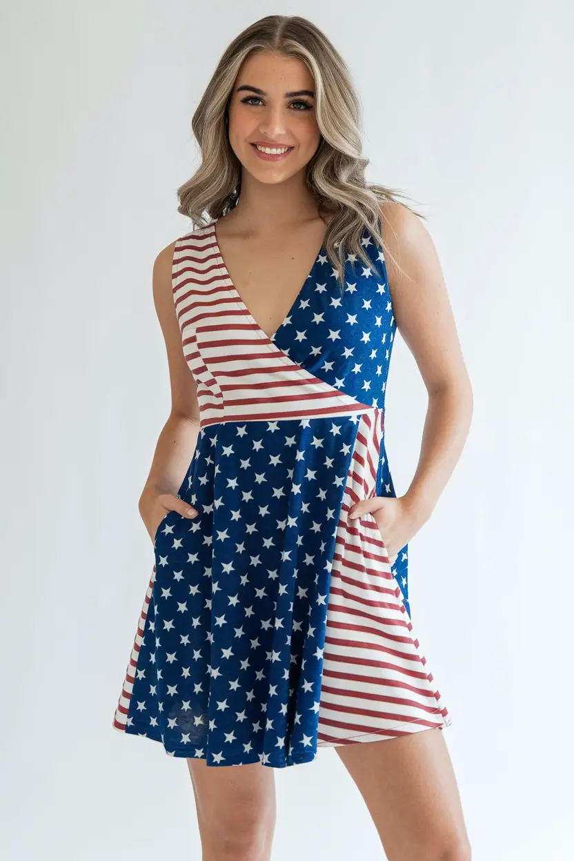 Fourth of July 2025 Outfits Easy & Cute ideas+Playful Star-Spangled Sundress