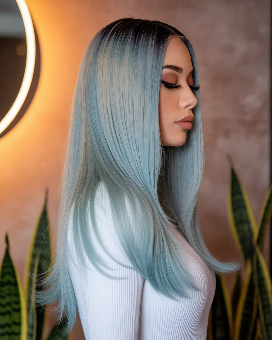 august hair color ideas Silver Blue Frosted Ombre
