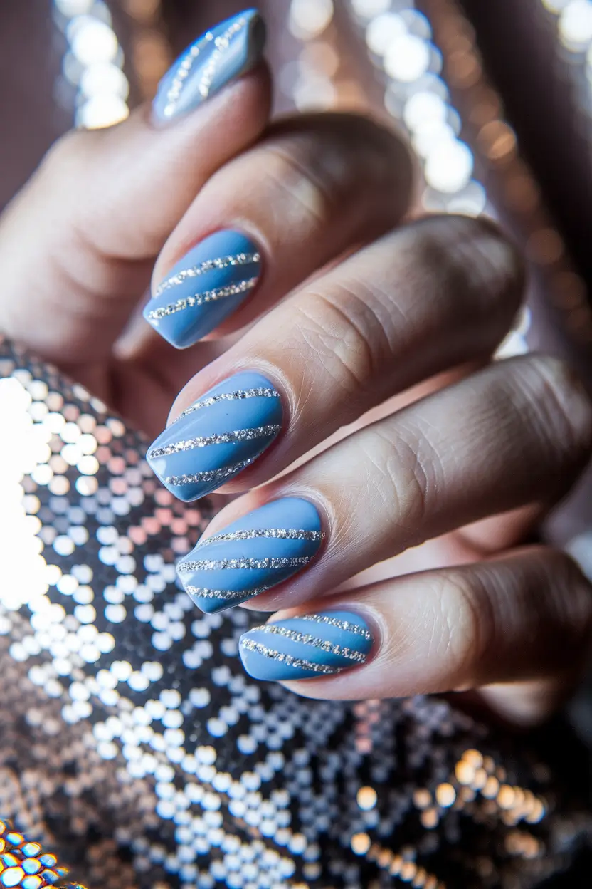 august nails designs blue Blue Sparkle Stripes with Party Energy