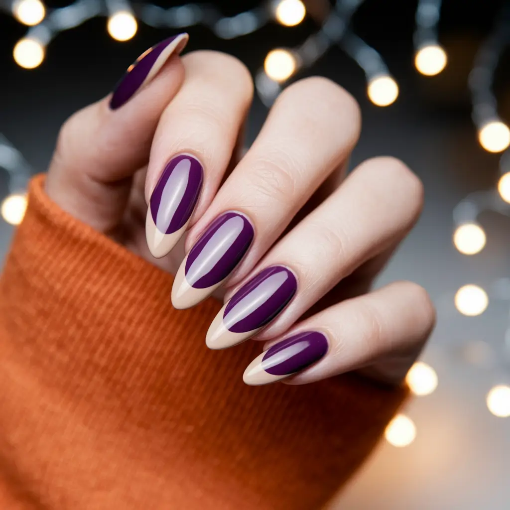 august nails designs almond Deep Orchid French with Negative Space Elegance