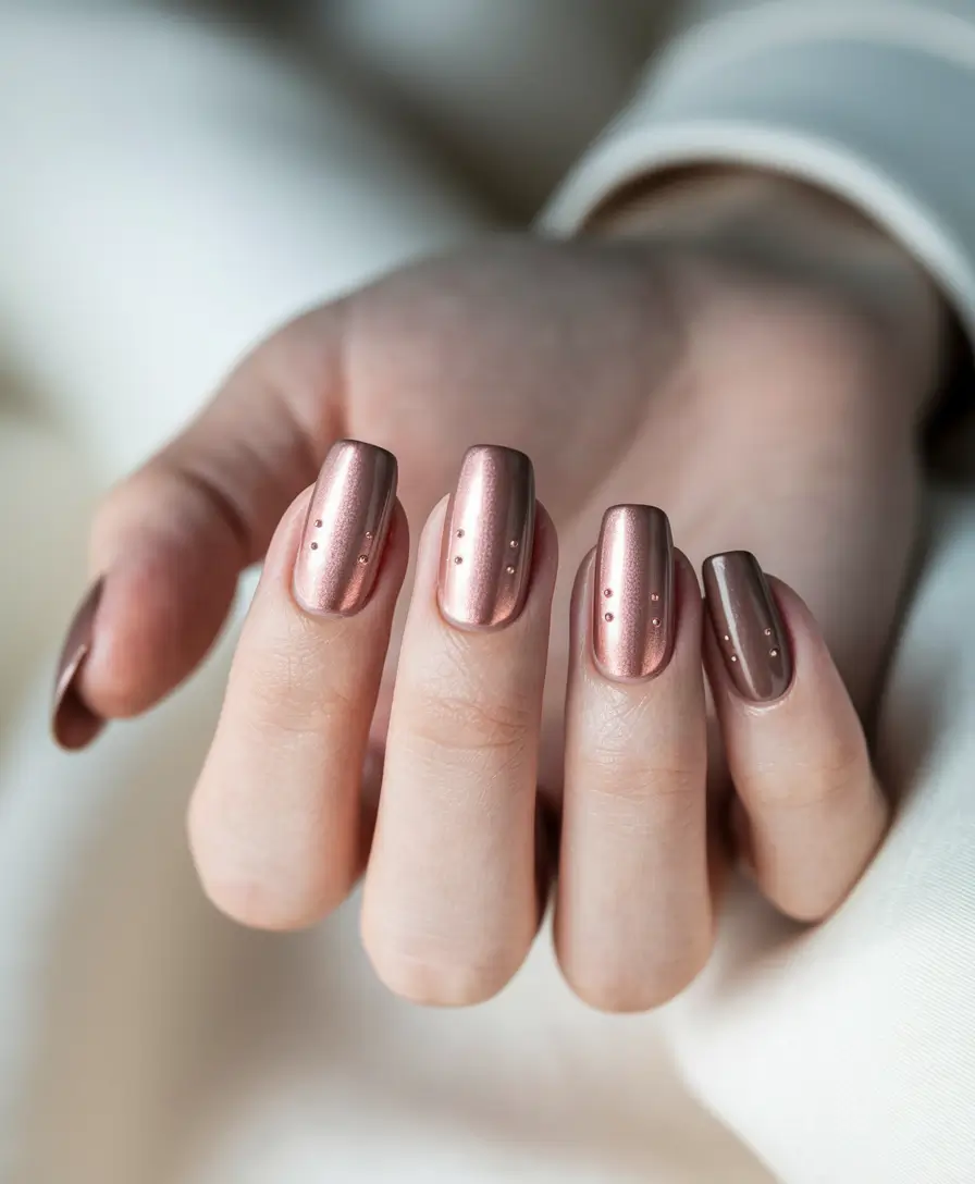 august nails designs simple Rose Gold Chrome with Microdot Accent