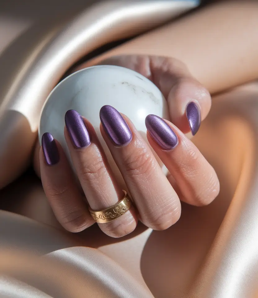 august nails designs simple Lavender Chrome That Catches the Sun