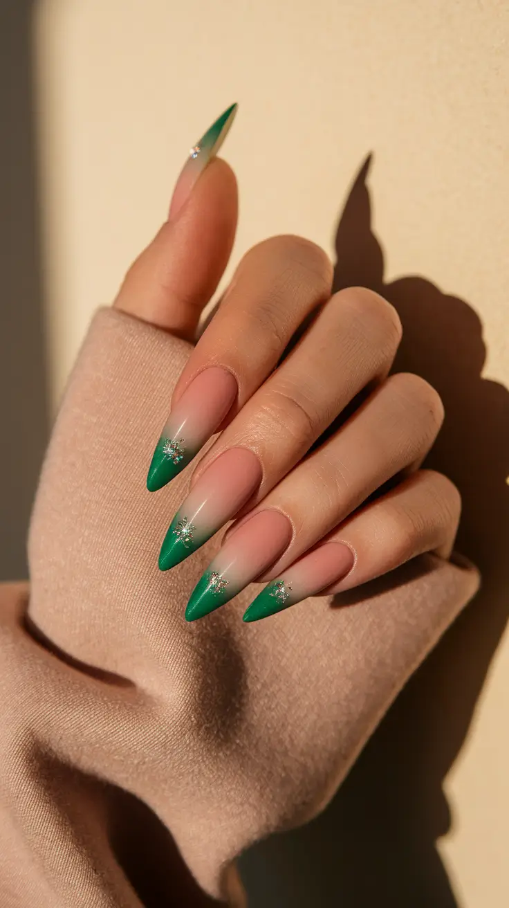 august nails designs french tip Gradient Green Tips with Starburst Accents