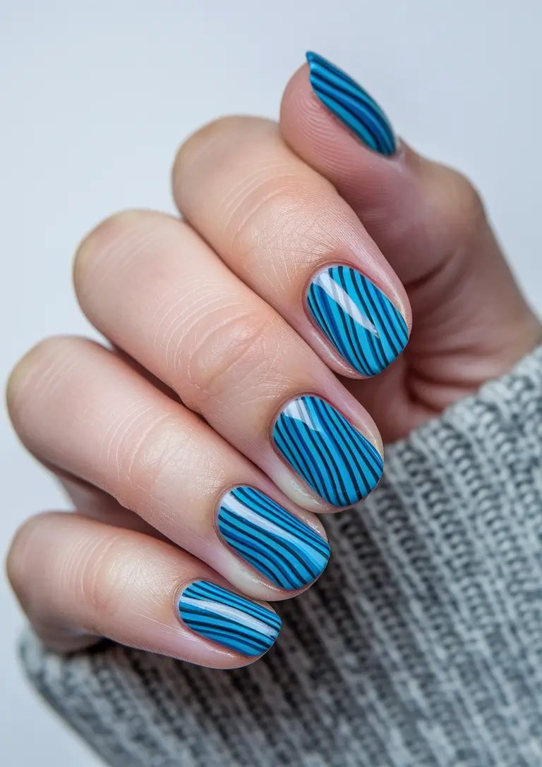 august nails designs short Wavy Blue Shorties That Scream Fun