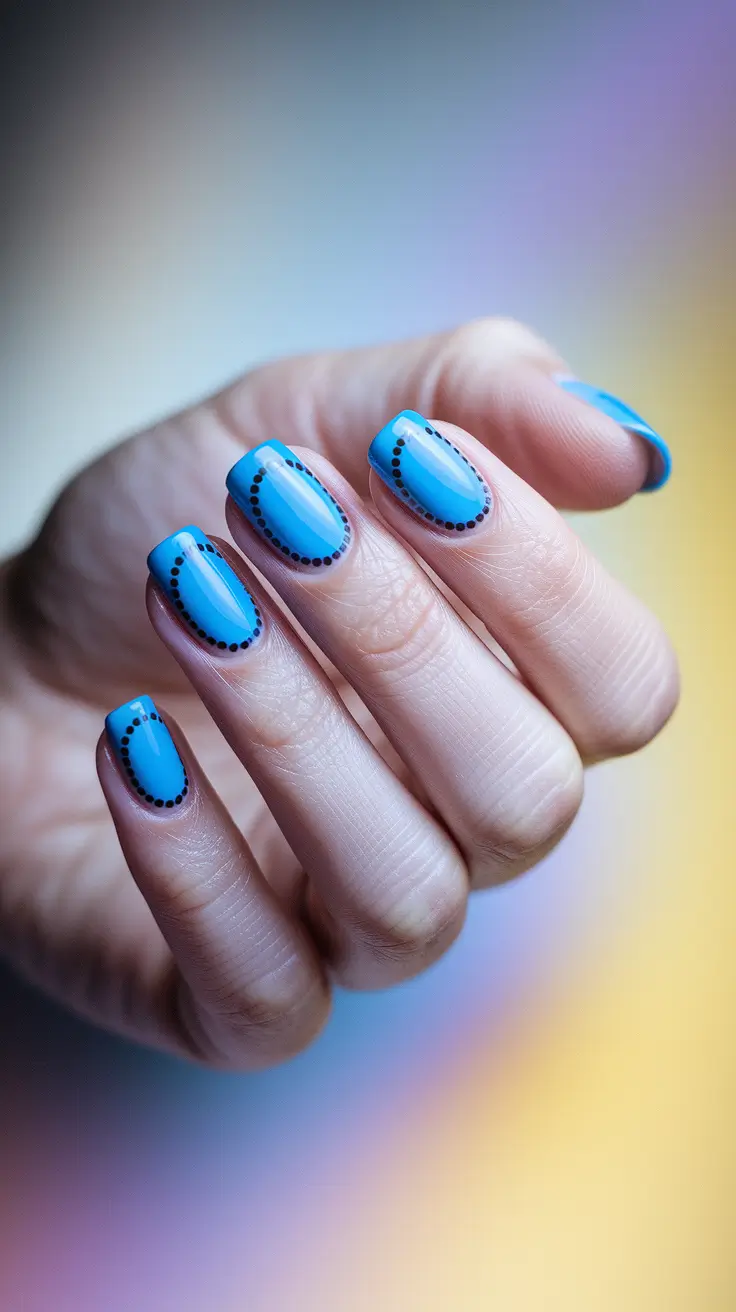 august nails designs short Pop Blue Framed with Micro Dot Details