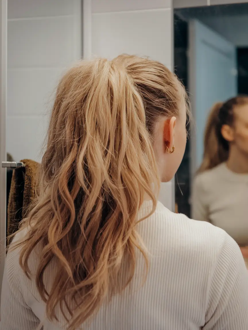 back to school hairstyles 2025 Loose Curls in a Tousled High Ponytail