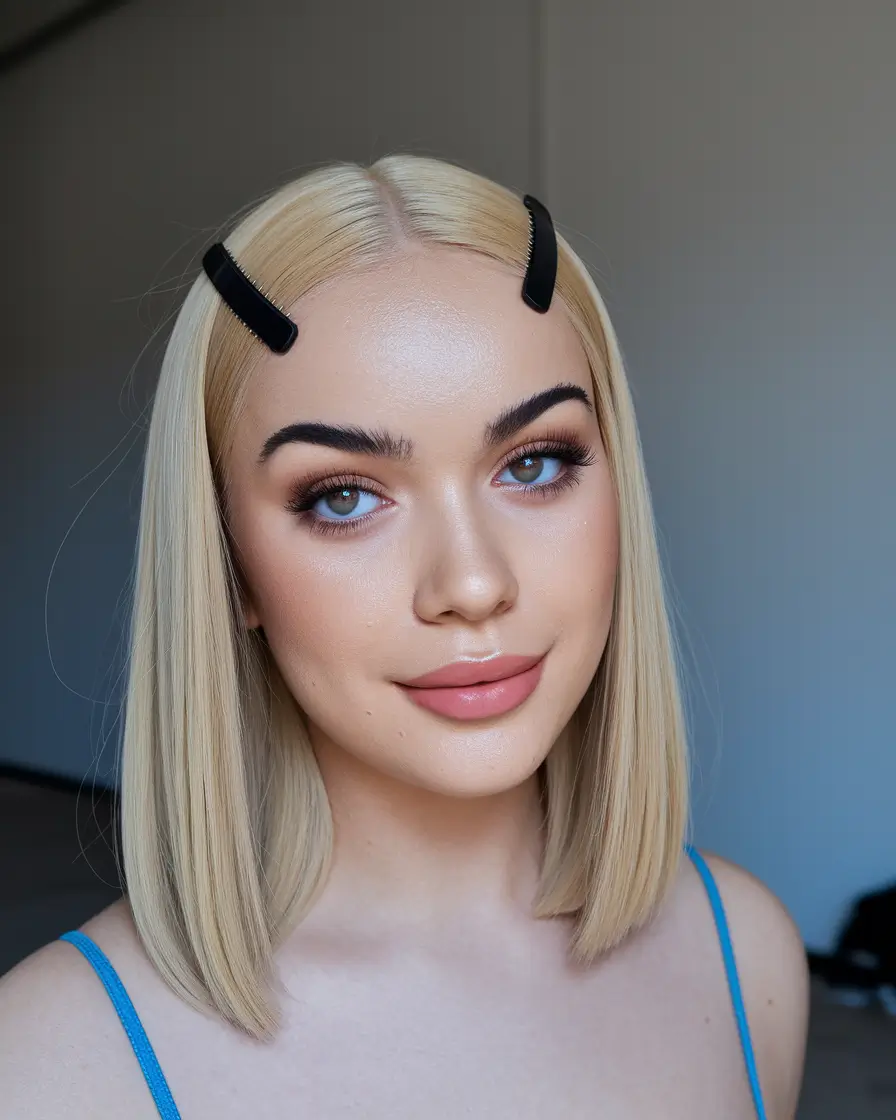 back to school hairstyles 2025 Center Part Bob with Dual Clips