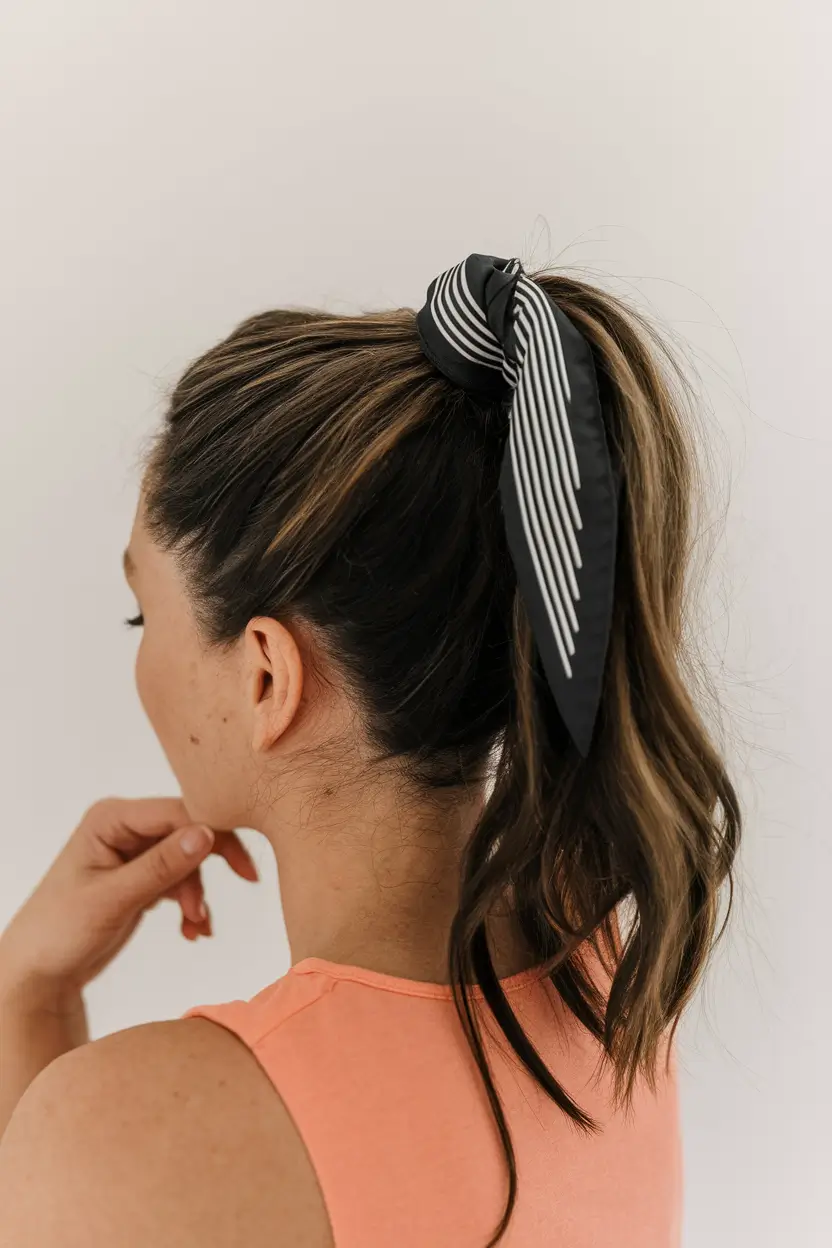 back to school hairstyles 2025 High Pony with a Striped Ribbon Accent