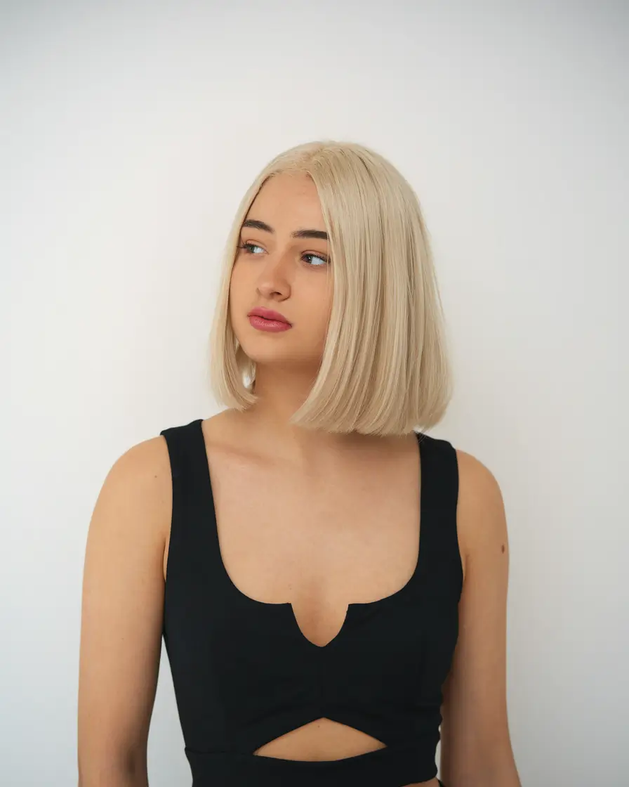 back to school hairstyles 2025 Soft Platinum Bob with Center Part