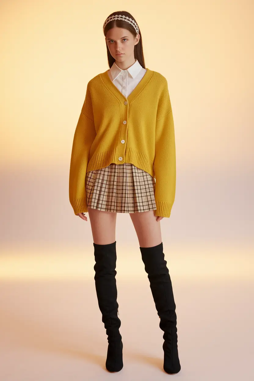 back to school outfits ideas 2025 Preppy Plaid and Oversized Cardigans Forever