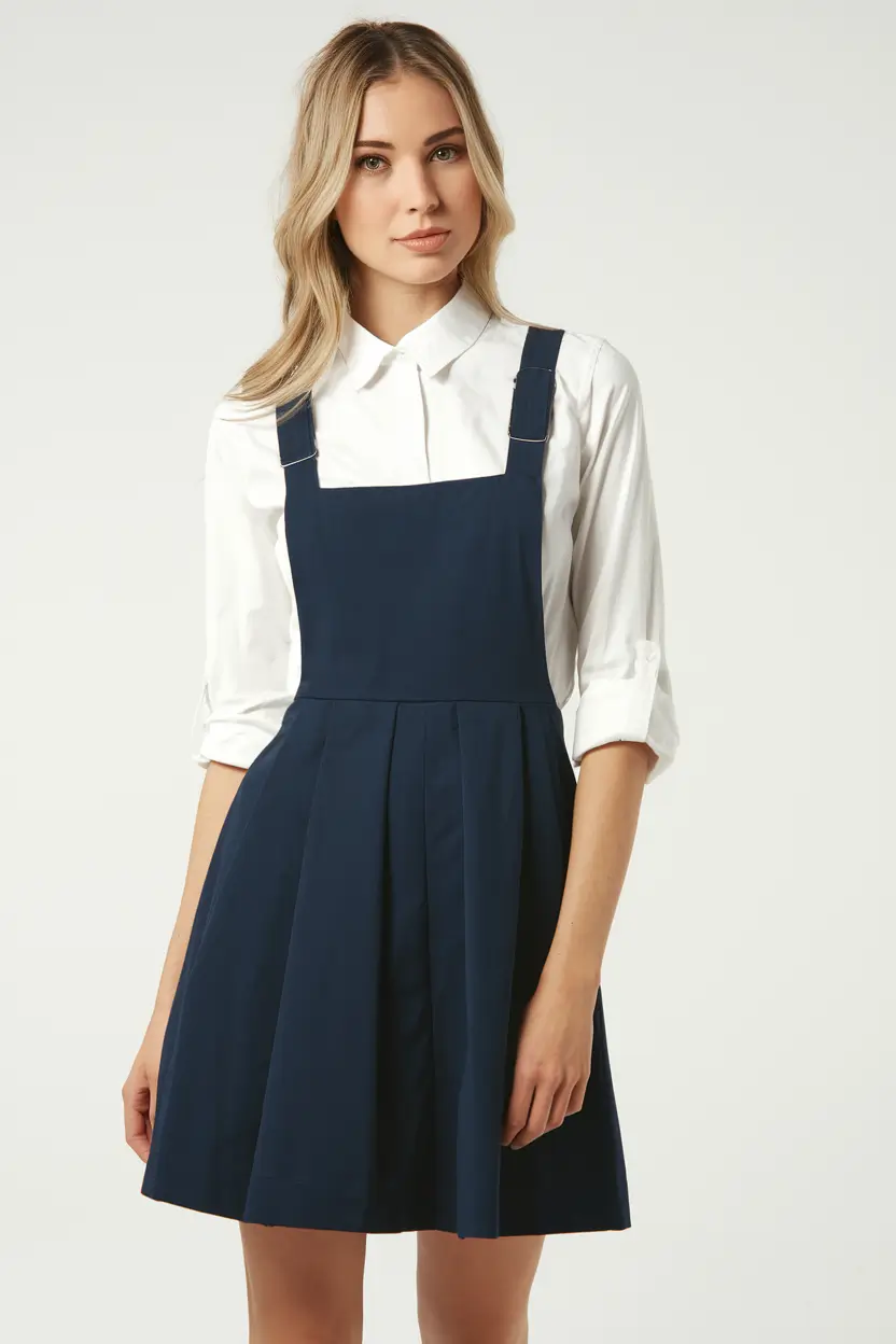 back to school outfits ideas 2025 Structured Navy Pinafore with Academic Chic