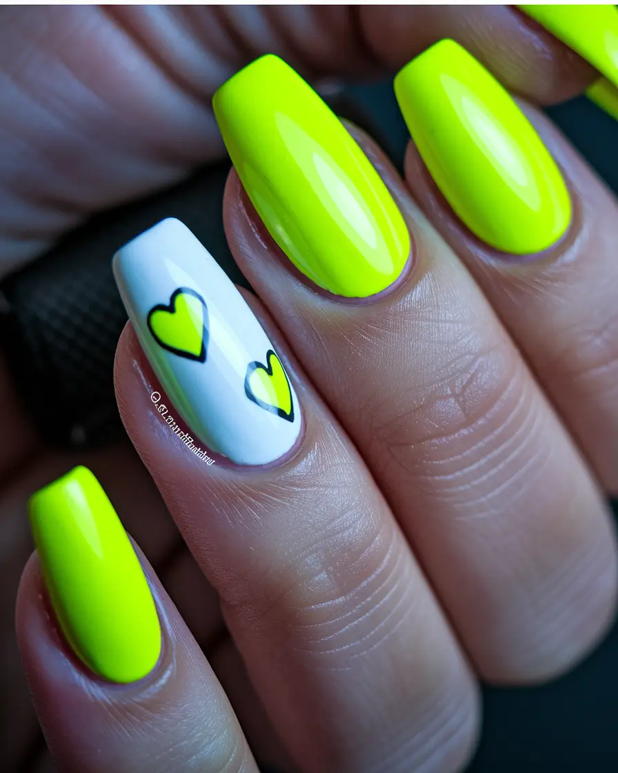 best july nail color Neon Hearts that Glow in Every Poolside Pic