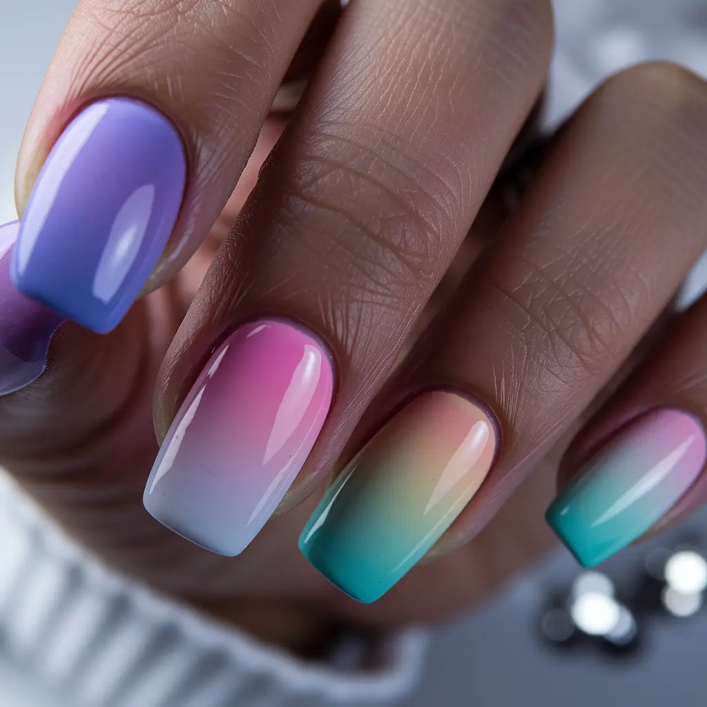 july nail colors 2025 Pastel Gradient That Screams Sunset Sorbet