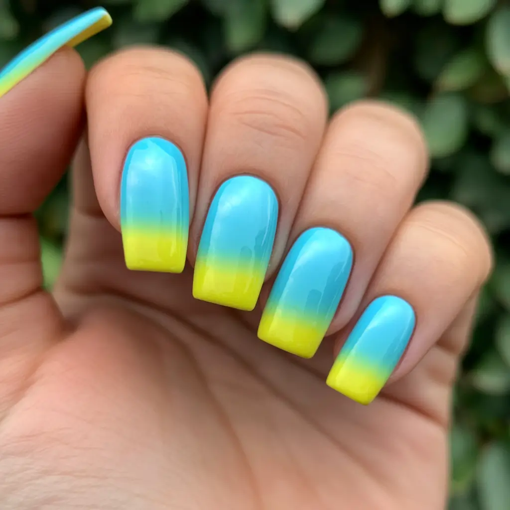 best nail colors for july Lemonade Skies in an Electric Fade
