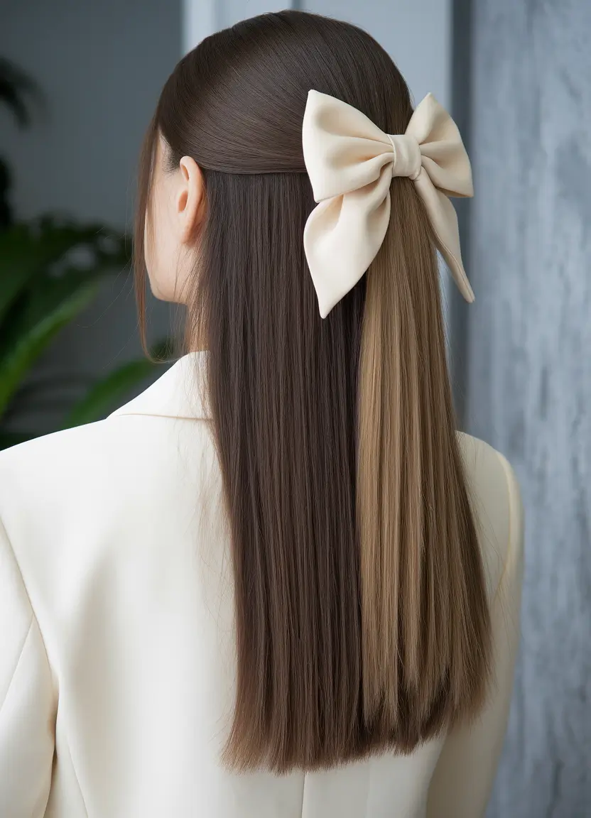 first day of school outfits 2025 Two-Tone Sleek Half-Up With a Bold Bow