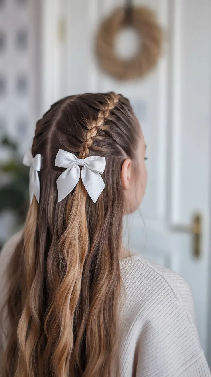 first day of school outfits 2025 Half-Braided Crown With White Bows