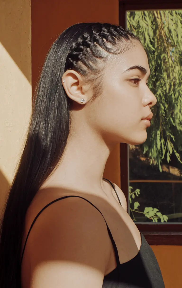 first day of school outfits 2025 Side Braided Crown With Sleek Ends