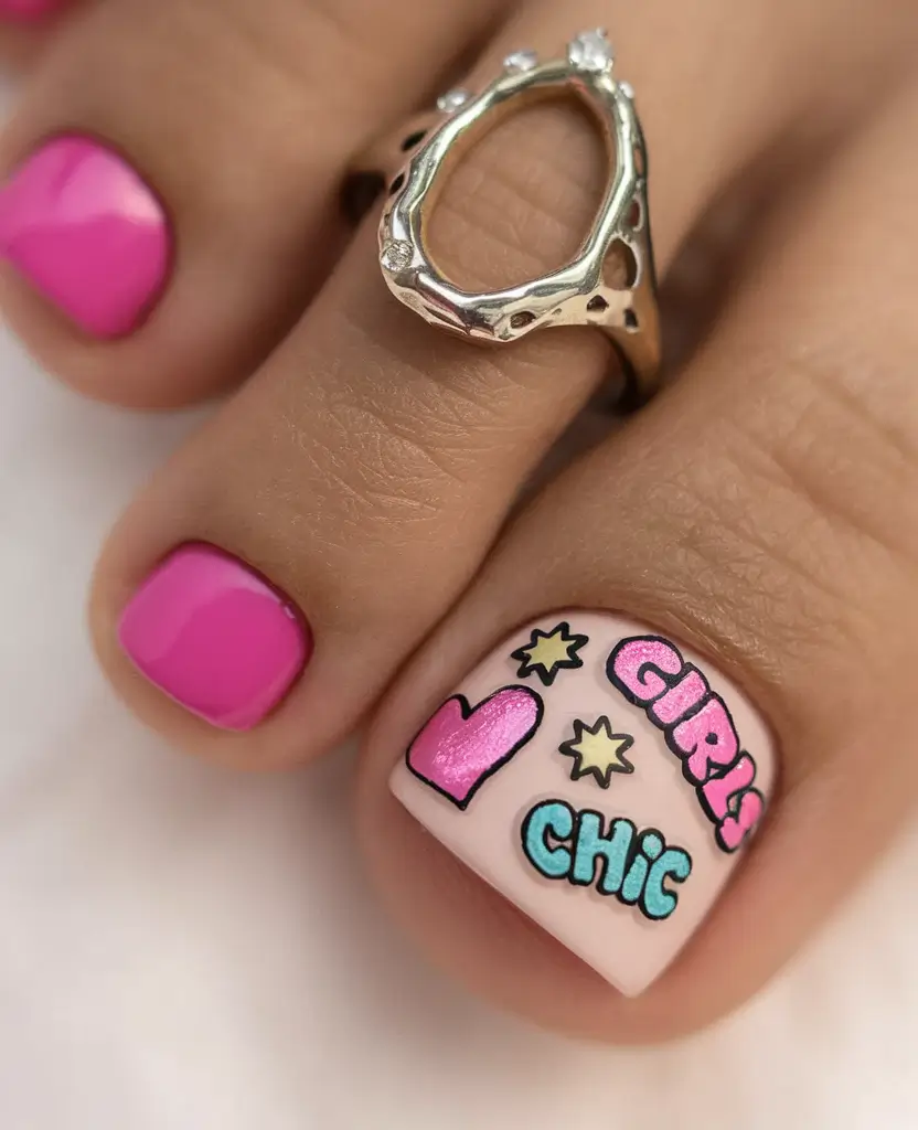 Cute July Toe Nails Summer Comic Pop Art with a Message