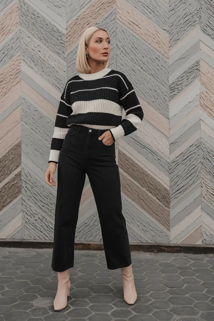 fall business casual outfits jeans Stripes That Command the Room