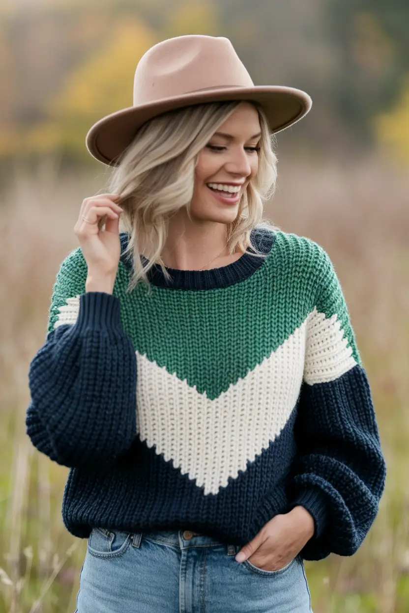 Fall 2025 outfits ideas for stylish women - Chunky Chevron Knits for Casual Days Out