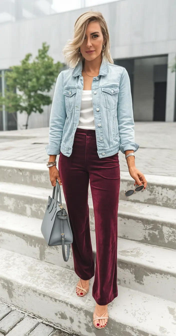 fall outfits women over 30 Wine & Denim: Luxe Texture for Everyday Elegance