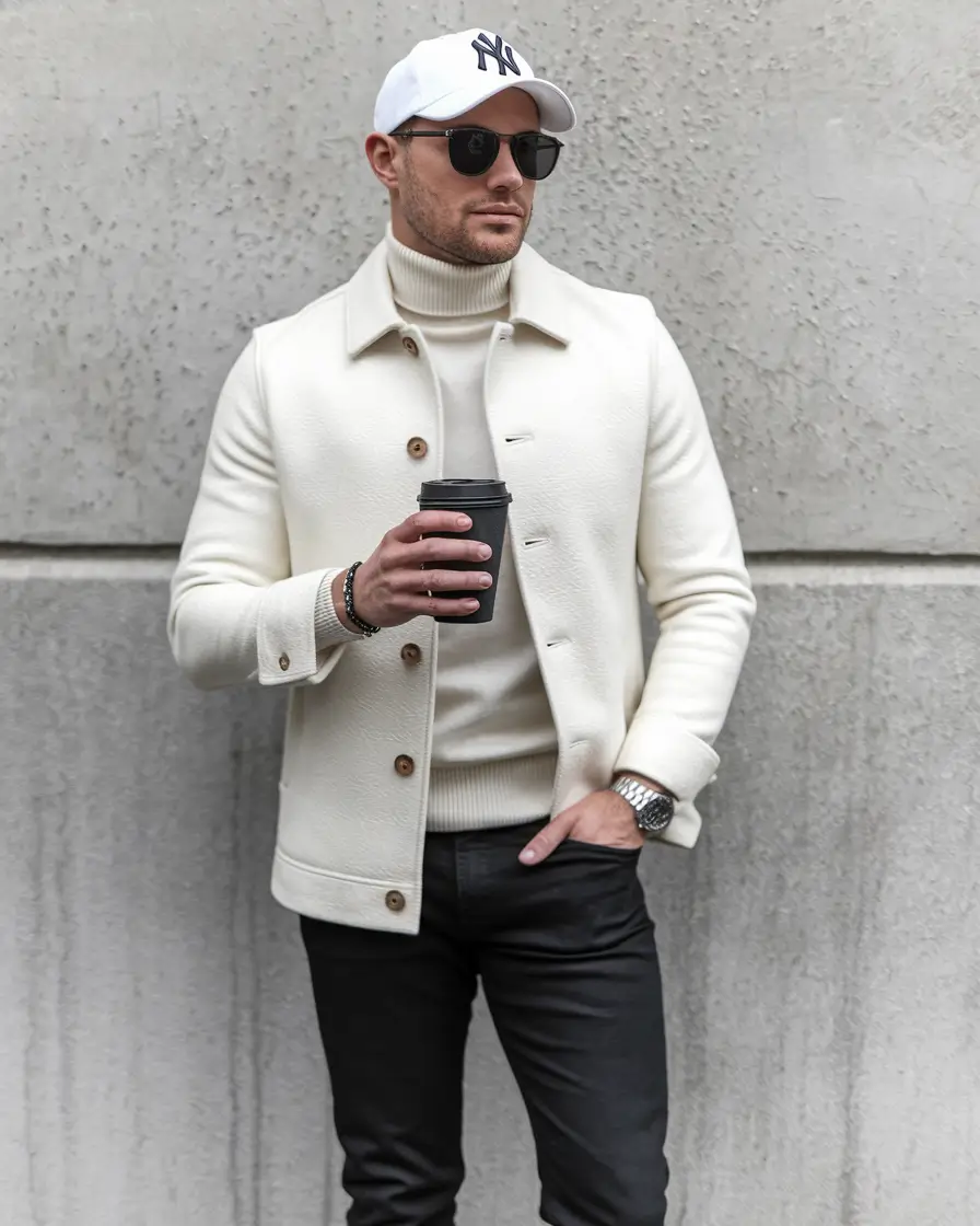 fall business casual outfit men Modern Cream: Monochrome Done the Office Way