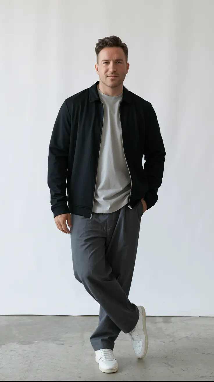 fall business casual outfit men Monochrome with a Streetwear Edge