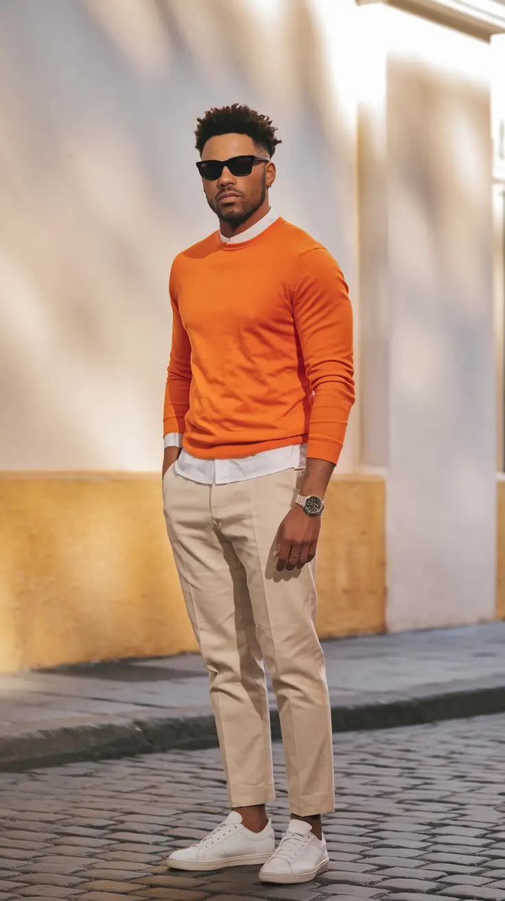 fall business casual outfit for men Bold in Tangerine and Bone