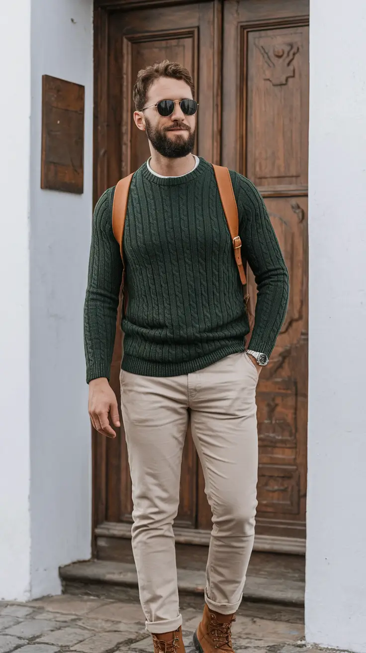 fall business casual outfit for men Cable Knit Meets Urban Function