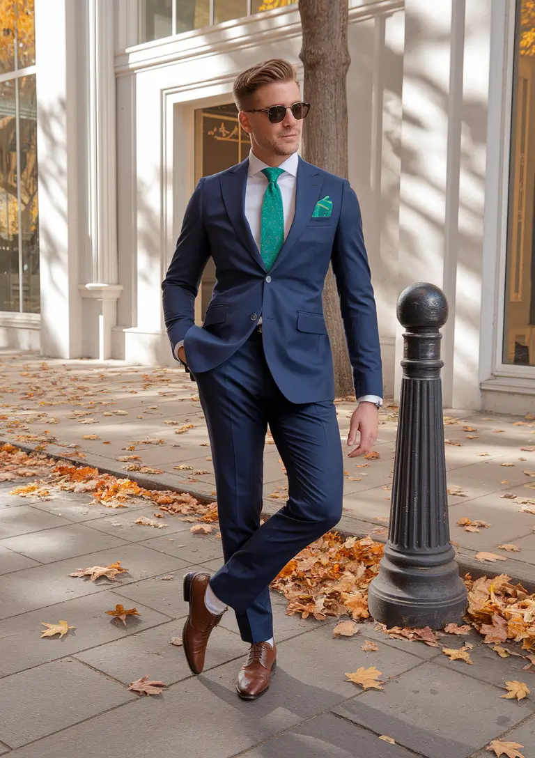 men business casual fall outfit 2025 The Confident Suit with a Pop of Color