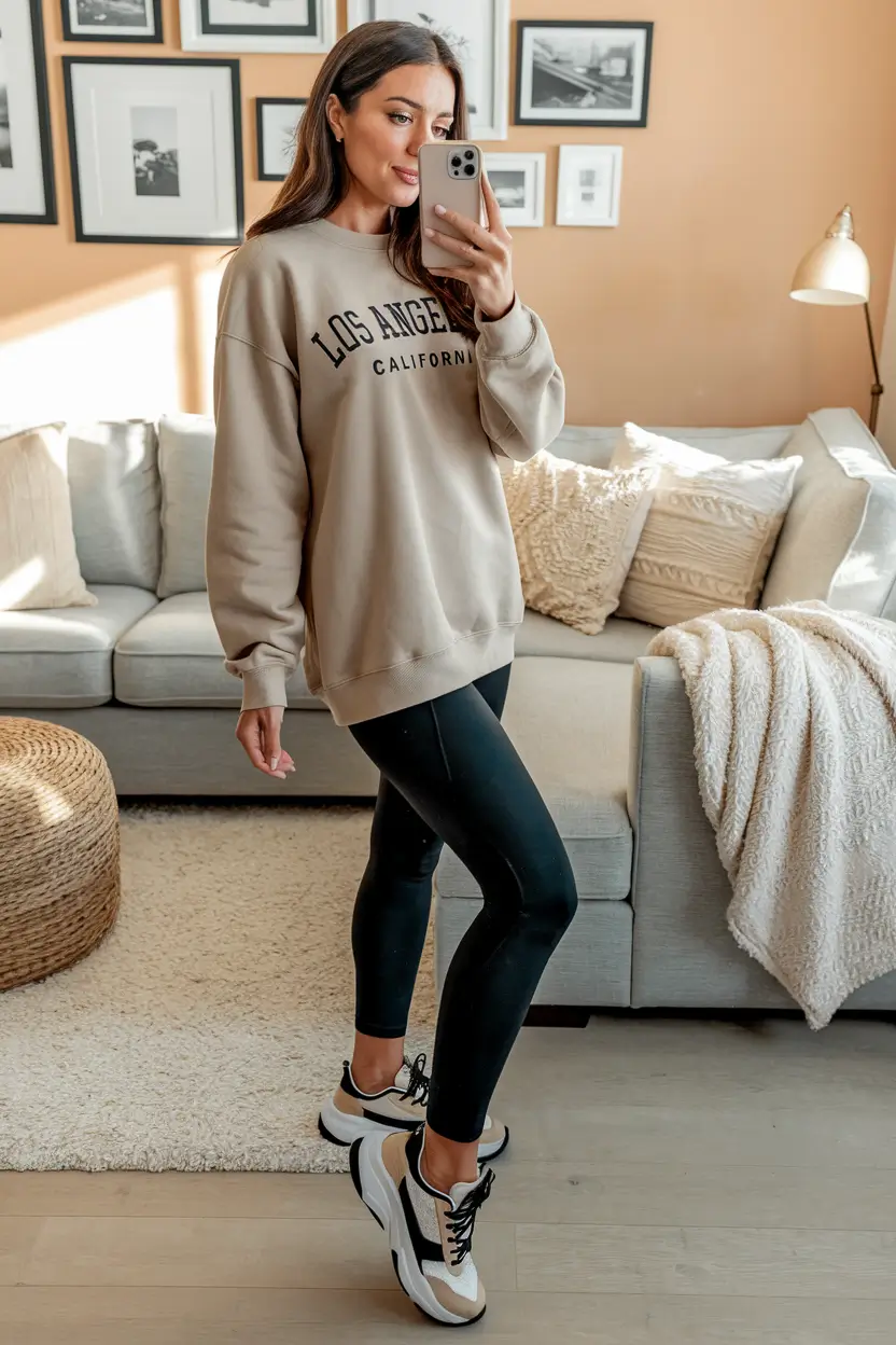 fall outfits </p> <h2>Oversized Sweatshirt + Leggings = West Coast Chill</h2> <p>